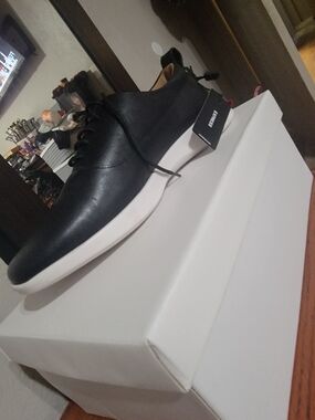 Express Black Leather Derby Shoes with White Sole